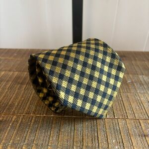 Brooks Brothers Silk USA Blue Gold Diagonal Gingham Tie Mens 57” Long 3.75” Wide